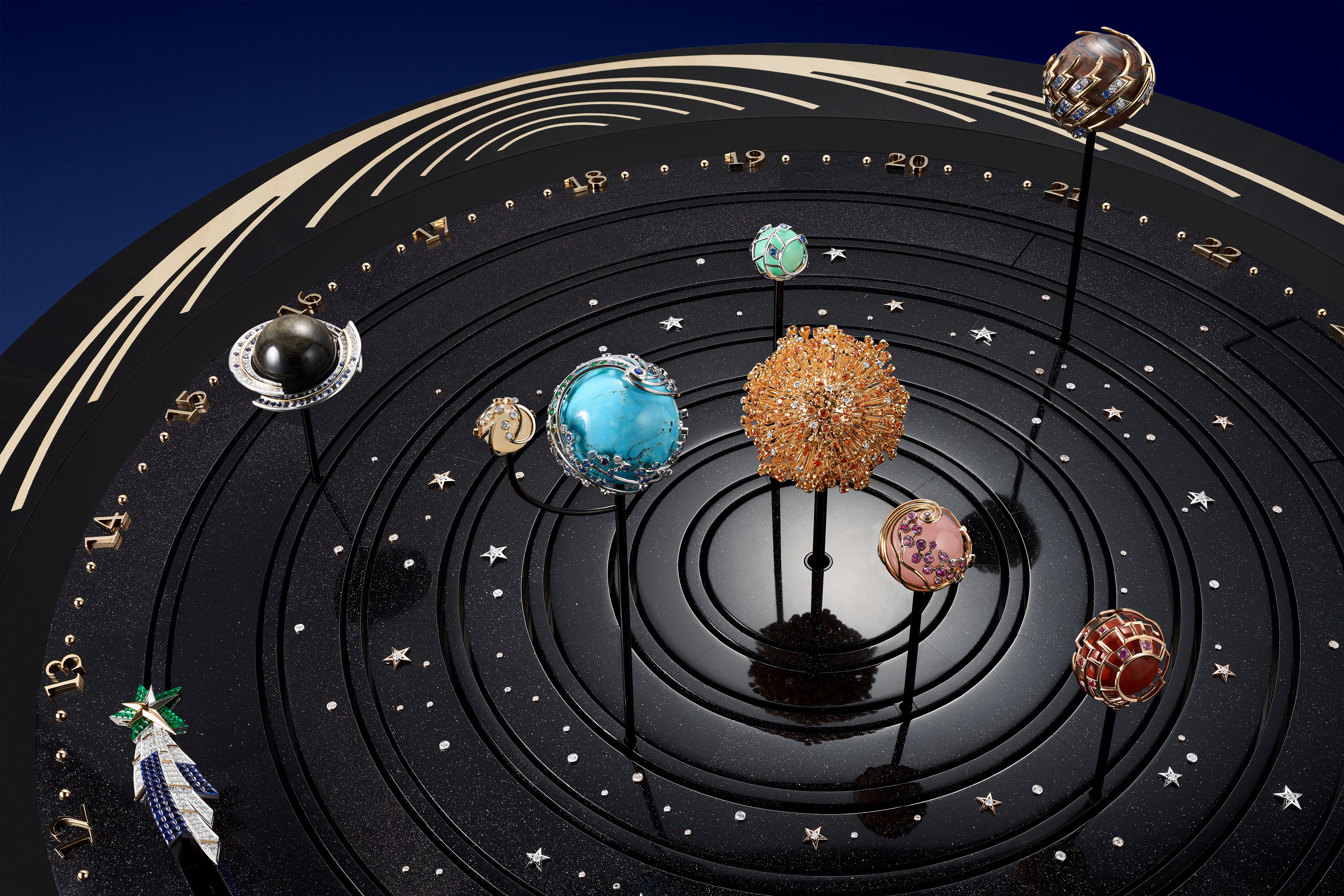 Planetarium天象仪自动机械装置的特写视图Extraordinary Objects非凡瑰宝系列,Van Cleef & Arpels梵克雅宝